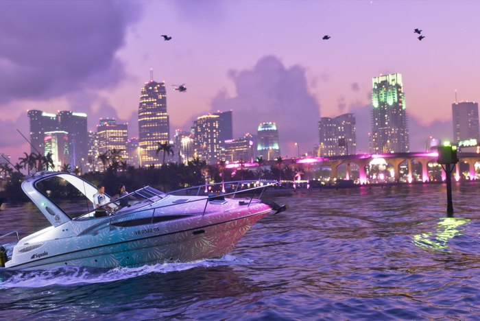 เรือเร็วแล่นหน้าตึกสูงใน Vice City