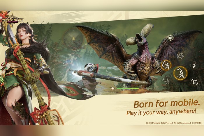 นักล่าเผชิญมังกรในเกม Monster Hunter Outlanders